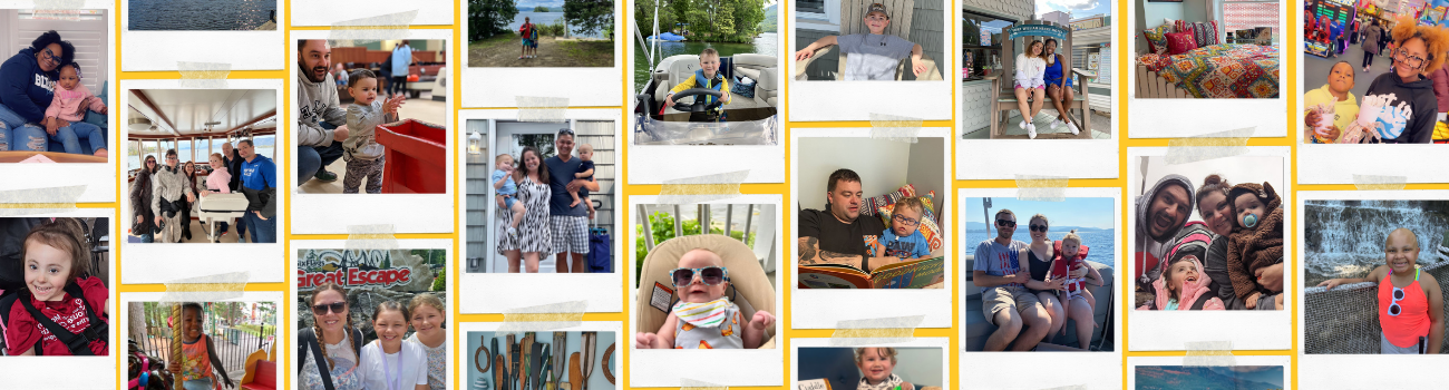 2025 Collage Yellow Collage of family photos from the Ronald McDonald Family Retreat