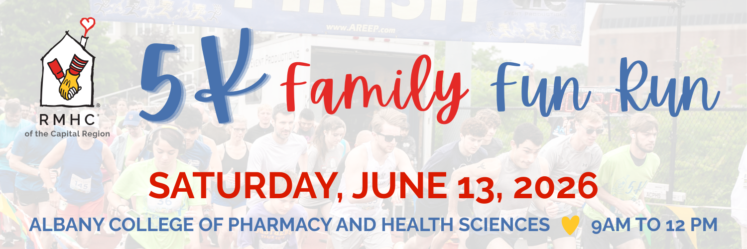 5K Donor Drive header (2) text advertising the upcoming 5K Family Run Run, set for Saturday, June 13, 2026 from 9 AM to 12 PM at Albany College of Pharmacy and Health Sciences