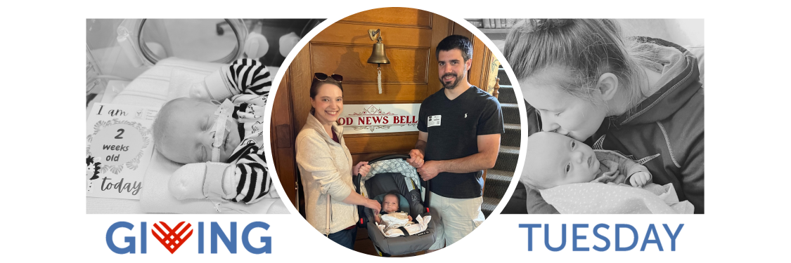 Collage of images showing families with babies in the NICU