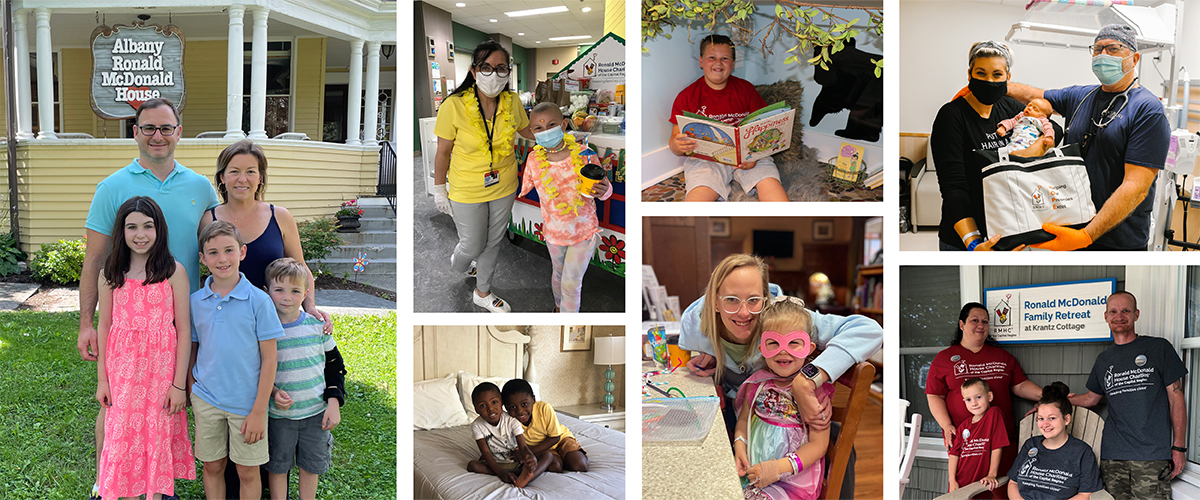 Collage of photos showcasing various programs and services of Ronald McDonald House Charities of the Capital Region