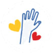 Hand with yellow and red hearts around it