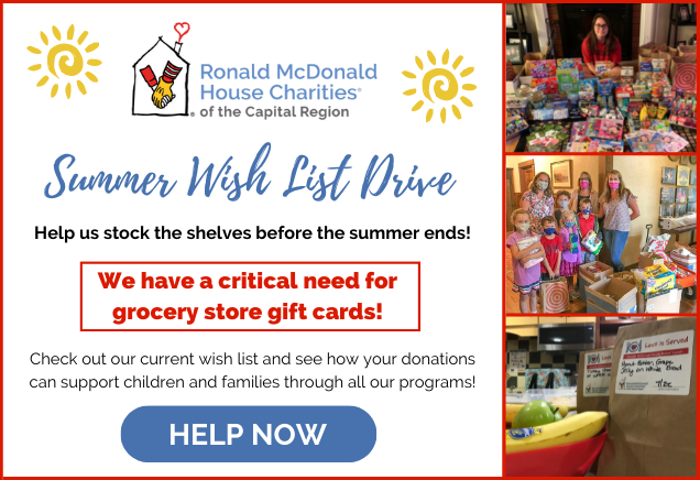 Call to action graphic with button to support the Summer Wish List Drive
